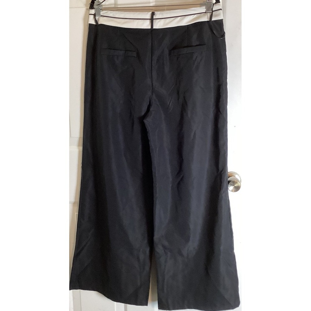 Corpgoth Academia Wide Leg Trousers 10 Black White Contrast Waistband Officecore - Picture 5 of 16